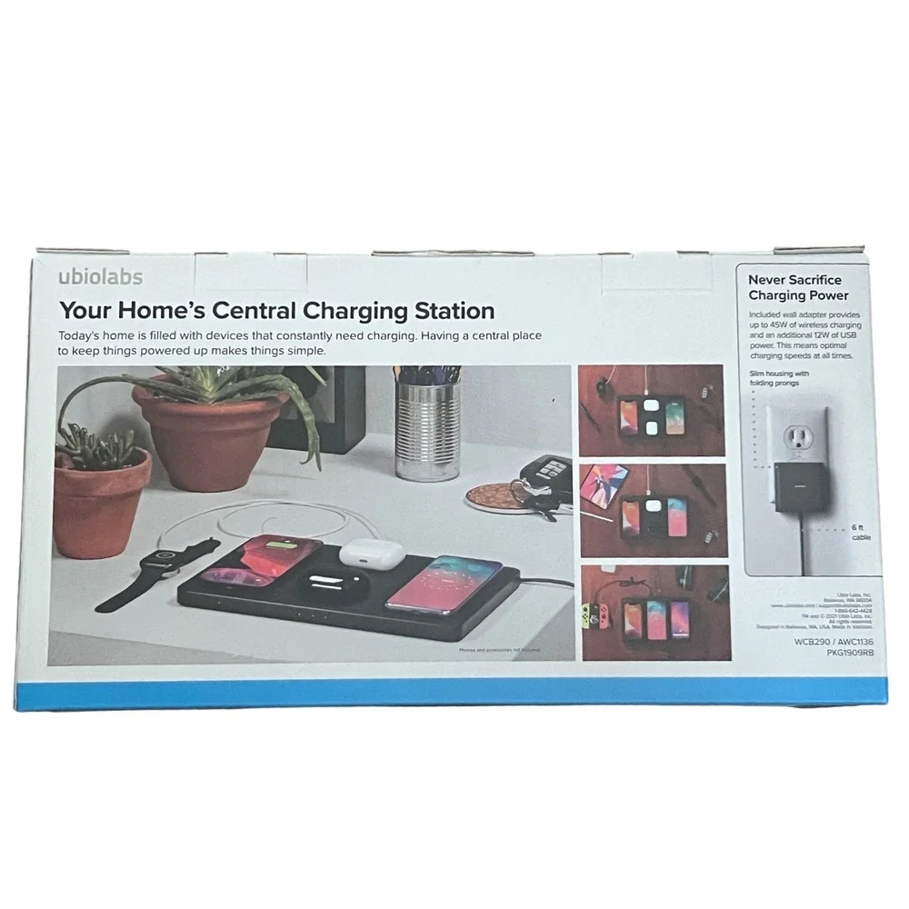 UbioLabs Home Charging Center 4-in-1 Wireless Charger 15W Qi Station AWC1136 NIB
